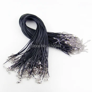1,5 мм черный восковой кожаный шнур, ожерелье, веревка 45 см с застежкой 