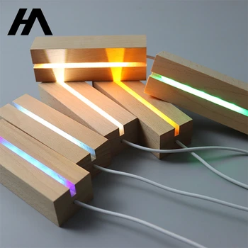 2023 Креативный Однотонный Светящийся USB-переключатель Night Light Base 3D Акриловая лампа со светодиодной деревянной основой Деревянные светодиодные световые базы для украшения