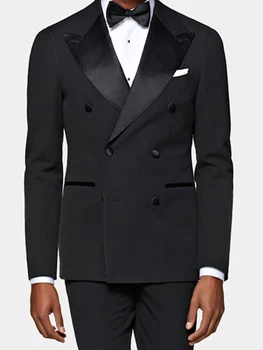 2023 Черный Деловой Свадебный Мужской костюм для Отдыха, Двубортный летний Весенний мужской костюм, 2 предмета (куртка + брюки), приталенный traje hombre