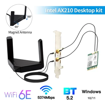 3000 Мбит/с WiFi 6E AX210 Bluetooth 5,2 Двухдиапазонный 2,4 G/5 ГГц 802.11AX NGFF M.2 WiFi 6 карт 6dbi Настольный комплект Адаптера Для Windows 10