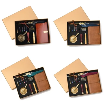 G5AA Ретро Винтажное Каллиграфическое перо, авторучка, чернила для письма, Кожаный блокнот, набор канцелярских принадлежностей, подарочная коробка