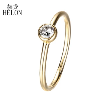 HELON Moissanite Кольцо из твердого желтого золота 14 К, Круглое, 4 мм, выращенное в лаборатории бриллиантовое Обручальное кольцо, Женский модный ювелирный подарок