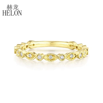 HELON Твердое Кольцо из желтого золота 10 К, Обручальное кольцо с натуральными бриллиантами, Винтажный Дизайн ювелирных изделий, Обручальное кольцо, Женский подарок