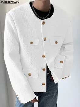 INCERUN Топы 2023, корейский стиль, новые мужские короткие однотонные пальто, модная повседневная уличная одежда, лидер продаж, хорошо сидящие куртки S-5XL