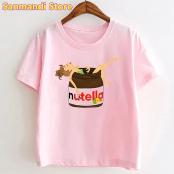 Kawaii/Детская одежда, Розовая футболка с графическим принтом Nutella, Рубашка в стиле Харадзюку для девочек/Мальчиков, Летние Топы, Футболка, Tumblr, Детская одежда