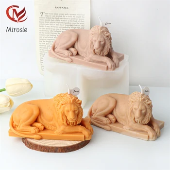Mirosie Силиконовая форма для свечи с лежащим львом, трехмерный лев, животное, Ароматерапия, Гипсовый цемент, Украшение для торта