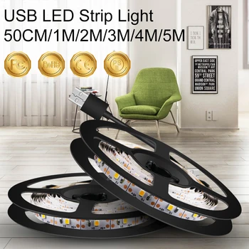 USB Strip Light DC 5V Лента Светодиодная Световая Лента ТВ Светодиодная Лента Гибкая Лампа 0,5 м 1 м 2 м 3 м 4 м 5 м Беспроводная Светодиодная лампа Для Украшения Освещения