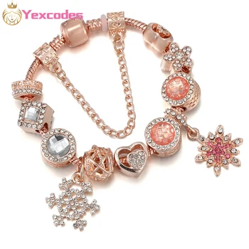 Yexcodes Европейско-американский хит продаж, браслет из розового золота, подвеска в виде розовой снежинки, хрустальный браслет 