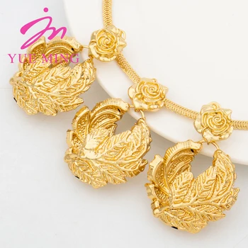 YM, Комплект ювелирных изделий золотого цвета Для женщин, Дубайское медное ожерелье, смелые серьги, Модная Свадебная вечеринка, Роскошные качественные ювелирные изделия, подарок для новобрачных