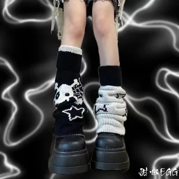 Асимметричные носки со скелетом, Широкие носки Y2K, Вязаные теплые Гетры для девочек JK, Длинные носки в стиле Лолиты