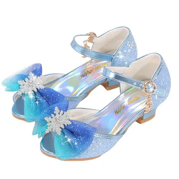 Блестящие туфли Мэри Джейн, Модные летние сандалии для девочек, Танцевальная обувь с бантом в виде снежинки, Нарядная детская обувь Принцессы Для Золушки