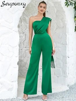 Высококачественный Зеленый Сексуальный Комбинезон без рукавов на одно плечо с открытой спиной, Зеленый Комбинезон с динамиком, Летний Модный Уличный комбинезон 2023