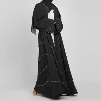 Дубайское Весенне-Летнее Вечернее Повседневное Платье с бисером, Ближневосточная Открытая Абайя для Женщин, Платье Vestidos Largos Robe Elegante Femme