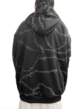 Женская винтажная толстовка Оверсайз с графическим принтом и застежкой на молнию - Осенне-весенняя повседневная уличная куртка с карманами