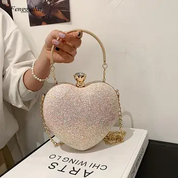 Женская сумка через плечо Love Lock, Лето 2022, Новая Модная Индивидуальная сумка-мессенджер с цепочкой, Милая Женская сумка с блестками