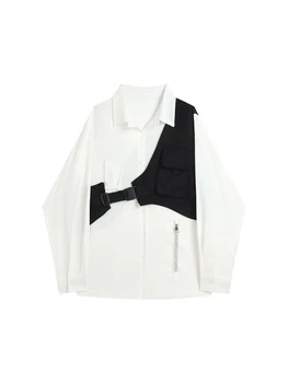 Женские Белые рубашки и Блузки в Корейском стиле Harajuku, Модные Винтажные Рубашки с длинным рукавом Y2k, уличная рубашка в стиле панк и жилет, топ 2023
