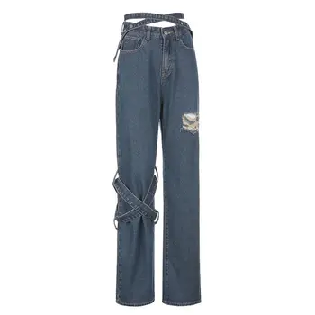 Женские джинсы большого размера весом 200 кг с дырочками, полым крестом, высокой талией, облегающие повседневные прямые длинные брюки, толщина мм