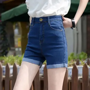 Женские модные джинсовые шорты Больших размеров, летние джинсы-стрейч в повседневном стиле