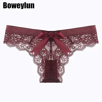 Женские Сексуальные кружевные трусики Boweylun, женские дышащие антибактериальные брюки с бантом, с низкой талией, без следов, треугольные брюки