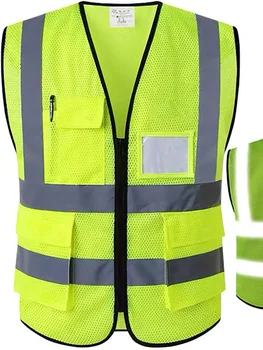 Жилет безопасности, Светоотражающий жилет Повышенной видимости с карманами и застежкой-молнией, Жилет безопасности для мужчин Соответствует стандартам ANSI /ISEA