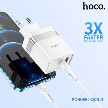 Зарядное устройство HOCO 30W USB C QC 3.0 Быстрая зарядка Настенная зарядка для iPhone 14 13 12 11 Pro Max Samsung Xiaomi Huawei Type C Зарядное устройство