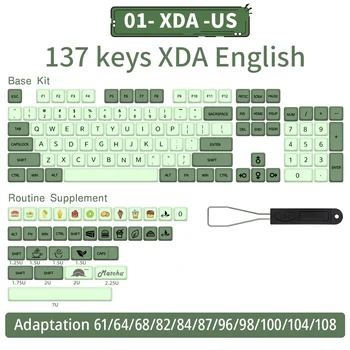 Колпачок для ключей 137 Key Matcha XDA Profile Колпачки для ключей Сублимация красителя Английские Японские колпачки для ключей Для переключателя cherry MX Механическая крышка клавиатуры
