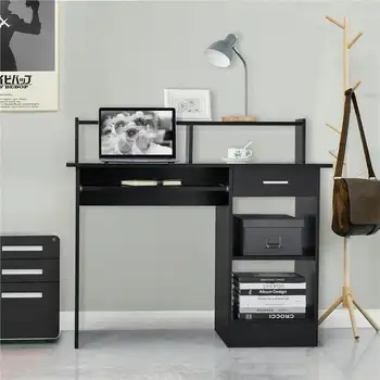 Компьютерный стол Mart для домашнего офиса из дерева с выдвижными ящиками и подставкой для клавиатуры, черный