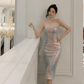 Корейское весеннее новое женское платье, Темперамент Знаменитостей, Расшитое бисером, облегающее платье с запахом, юбка-карандаш для вечеринки в стиле хип-хоп, Облегающее платье