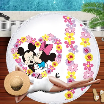 Круглое банное полотенце с бахромой и цветочным принтом из мультфильма Диснея для взрослых и детей 150 см, летнее банное полотенце