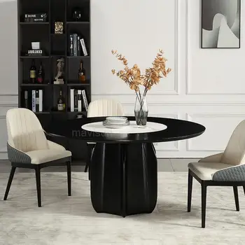 Круглый Обеденный стол из массива Дерева Бытовой Современный минималистичный 1,5-метровый Мраморный кухонный стол с поворотным столом на 6 персон