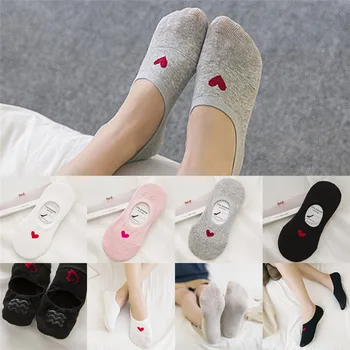 Летние женские носки-невидимки для девочек с сердечками, носки-лодочки, носки до щиколотки, хлопковые носки