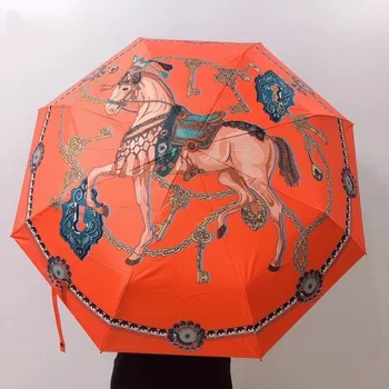 Летняя акварельная лошадь, Полностью автоматический зонт от дождя, Открытый Складной зонт от солнца для женщин, Мужской зонт с восемью нитями