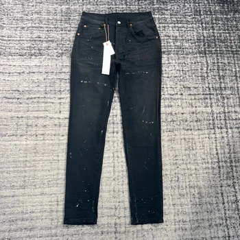 Модные брендовые черные джинсы в стиле ретро с брызгами чернил, тонкие повседневные джинсы для мужчин