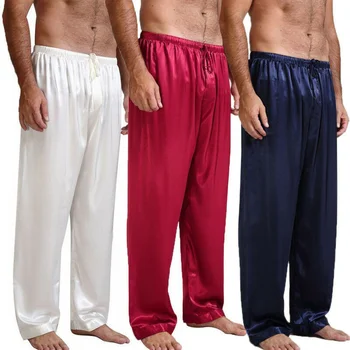 Мужские Шелковые атласные пижамные штаны, Свободные штаны для сна, одежда для сна, брюки для сна
