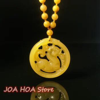 Натуральный золотистый шелк, нефритовое желтое ожерелье из куриного масла с ручной резьбой, изысканный кулон Pixiu, настоящие подлинные ювелирные изделия