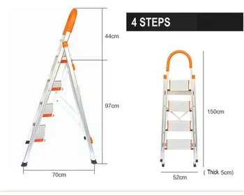 Новая лестница с фиксированными направляющими, резиновыми ножками и широкими педалями 4 ступени Алюминиевая стремянка, складные стремянки, Алюминиевые стремянки