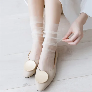 Новые Однотонные Сетчатые носки для экипажа, Дышащие Летние Ультратонкие Свободные Длинные Носки, Сексуальные Прозрачные Женские носки в стиле Харадзюку