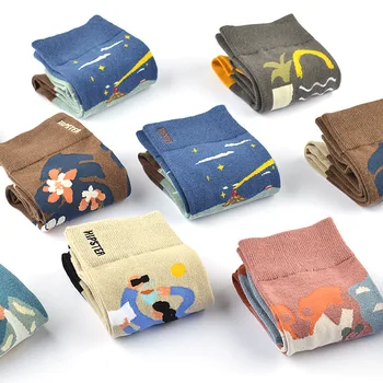 Носки Унисекс из Японского хлопка с яркими Мультяшными Милыми Забавными носками Happy Creativity для девочки, Рождественский подарок