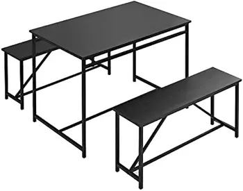 Обеденный стол из 3 предметов, 43-дюймовый кухонный стол с двумя скамейками, стол для завтрака с металлическим каркасом, обеденный домашний черный