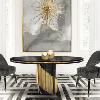 Обеденный стол из натурального мрамора, креативный дизайн в скандинавском постмодерне, нержавеющая сталь, большой круглый стол, ресторанная мебель на заказ