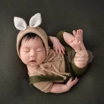 Одежда для Фотосъемки новорожденных, Комбинезон с кроликом, Трикотажные Комбинезоны с Кроликом, Аксессуары для фотосъемки детей
