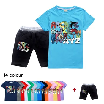 Одежда с Алфавитом Для мальчиков и Девочек, Летняя Детская Повседневная футболка с графическим рисунком, 3D печать + Шорты, Комплект из 2 предметов, Детский спортивный костюм