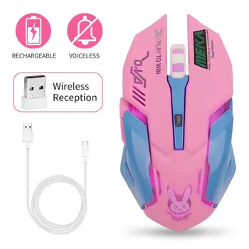 Перезаряжаемая Беспроводная мышь Бесшумная мышь Розовая светящаяся компьютерная игровая мышь DVA 2400 точек на дюйм для ПК ноутбуков с RGB подсветкой