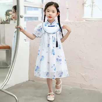 Платья для девочек 2023, НОВОЕ Летнее платье, Детское Летнее платье Hanfu, Модная одежда принцессы Hanfu в китайском стиле для девочек