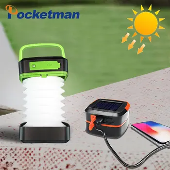 Портативный походный светильник на солнечной батарее с двойным источником света, с USB-кабелем, внутренним питанием, тремя передачами, в сложенном виде зеленого цвета
