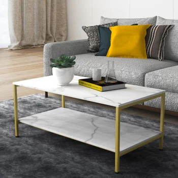 Прямоугольный журнальный столик из искусственного мрамора, золотая рама, Мебель, Мебель для гостиной, простой и современный журнальный столик