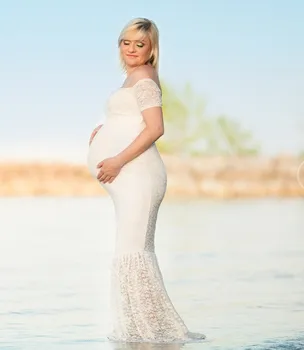Реквизит для фотосъемки беременных, Платье Макси, Кружевное Платье Для беременных, Необычная Фотосъемка, Летнее Длинное Платье Для беременных Без плеч