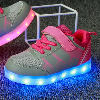 Светодиодная детская обувь, Мода 2018, USB-корзина для зарядки, обувь с подсветкой, Детские Повседневные Светящиеся кроссовки для мальчиков и девочек, Светящаяся обувь