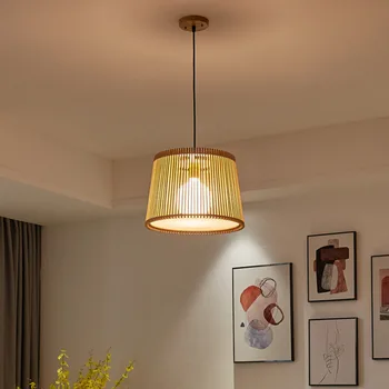 Современная птичья клетка из Скандинавского дерева E27, светодиодный подвесной светильник для гостиной, столовой, спальни, Деревянная Резная лампа, Винтажное освещение