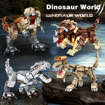 Строительные блоки динозавра Мир Юрского периода Тираннозавр Трицератопс модель настольные украшения детская игрушка 